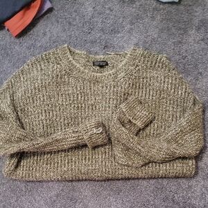 Topshop Olive Metallic Mix Chunky Crewneck Sweater